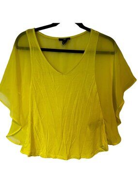 H&M Blouse Sheer Womens Size XS Flowy Yellow Flutter Sleeve Attached Tank